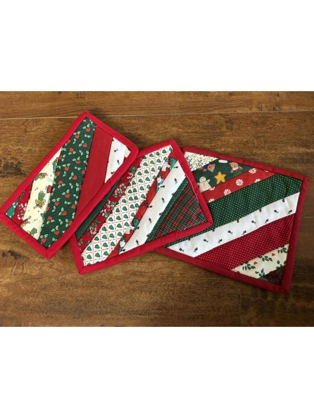 Set of 3 Handmade Christmas Patchwork Quilted Potholders